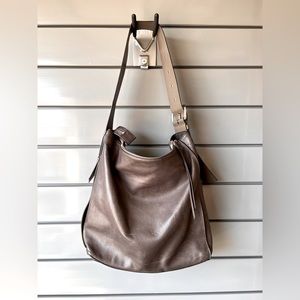Soft Gray Leather All Saints Large Shoulder Hobo Bag.